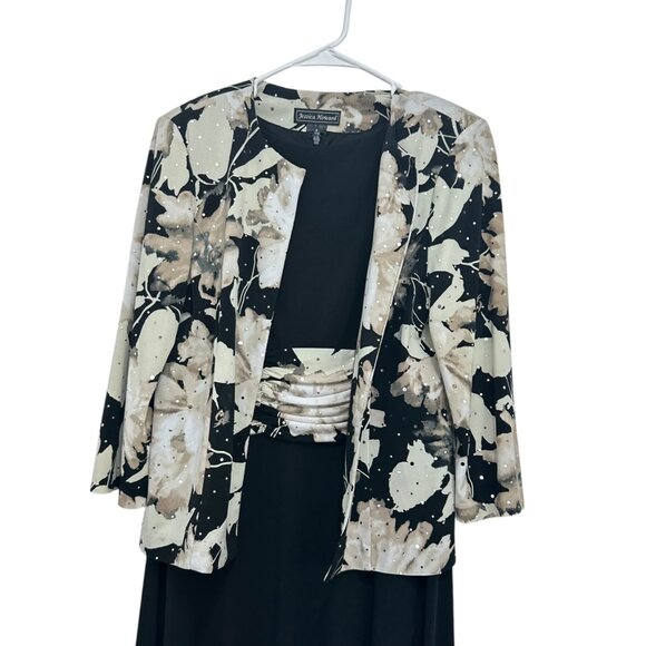 Jessica Howard Women Floral Print Sequin Jacket Maxi Dress Set SZ 6 Black/Beige - Picture 16 of 16